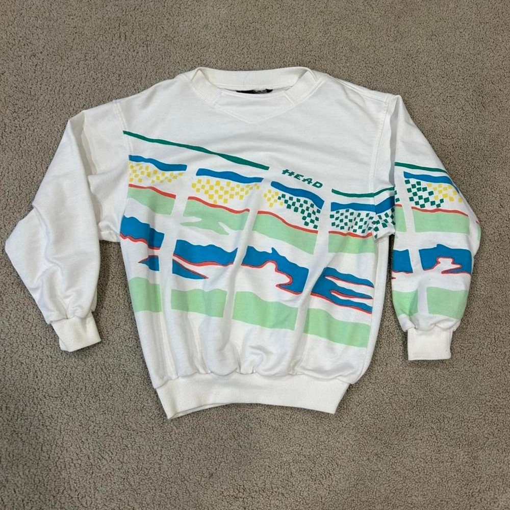 80s Head white and‎ multi-coloured sweatshirt Patterned Small